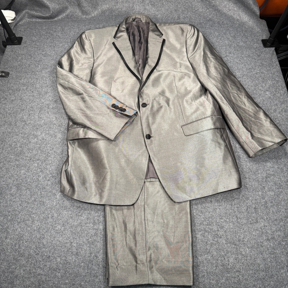 Sean John Metallic Silver Sharkskin 2-Button Suit Blazer Pants Macy's 48 L 42x32